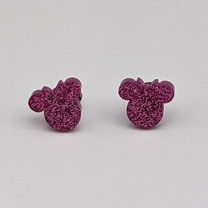 Pink glitter Minnie Mouse acrylic stud earrings